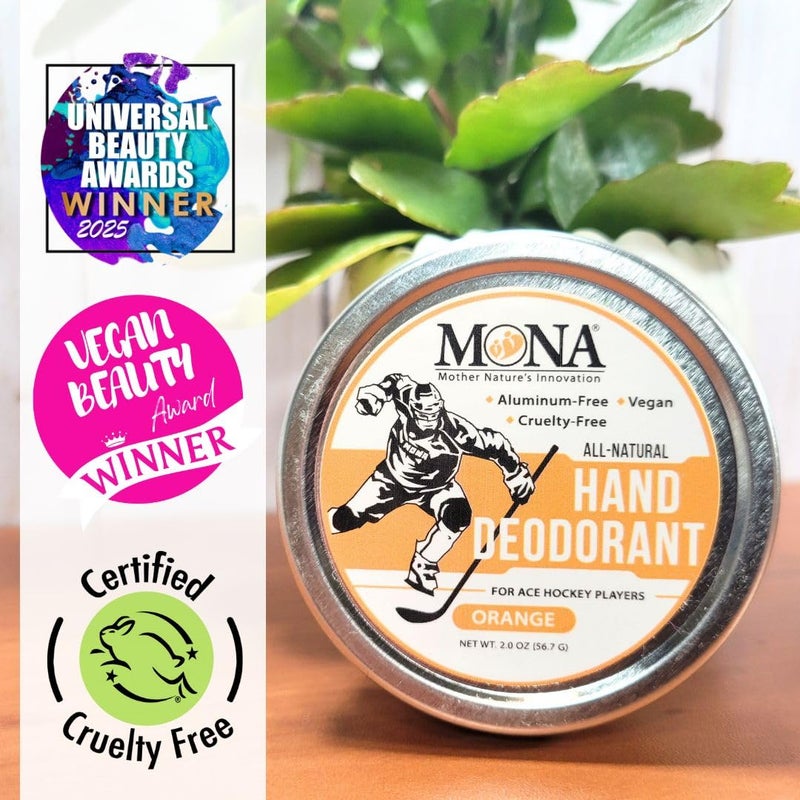 MONA BRANDS All Natural HAND DEODORANT for Ace Hockey Players | For athletes who wear gloves | Vegan, Non-GMO, Cruelty free | ORANGE Scent | 1oz - Image 2